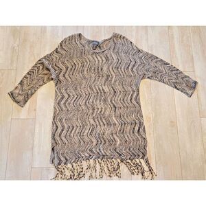 Chico's Travelers 2 Scoop Neck 3/4 Sleeve Slinky Knit Tunic Fringe Hem (DEFECT)‎